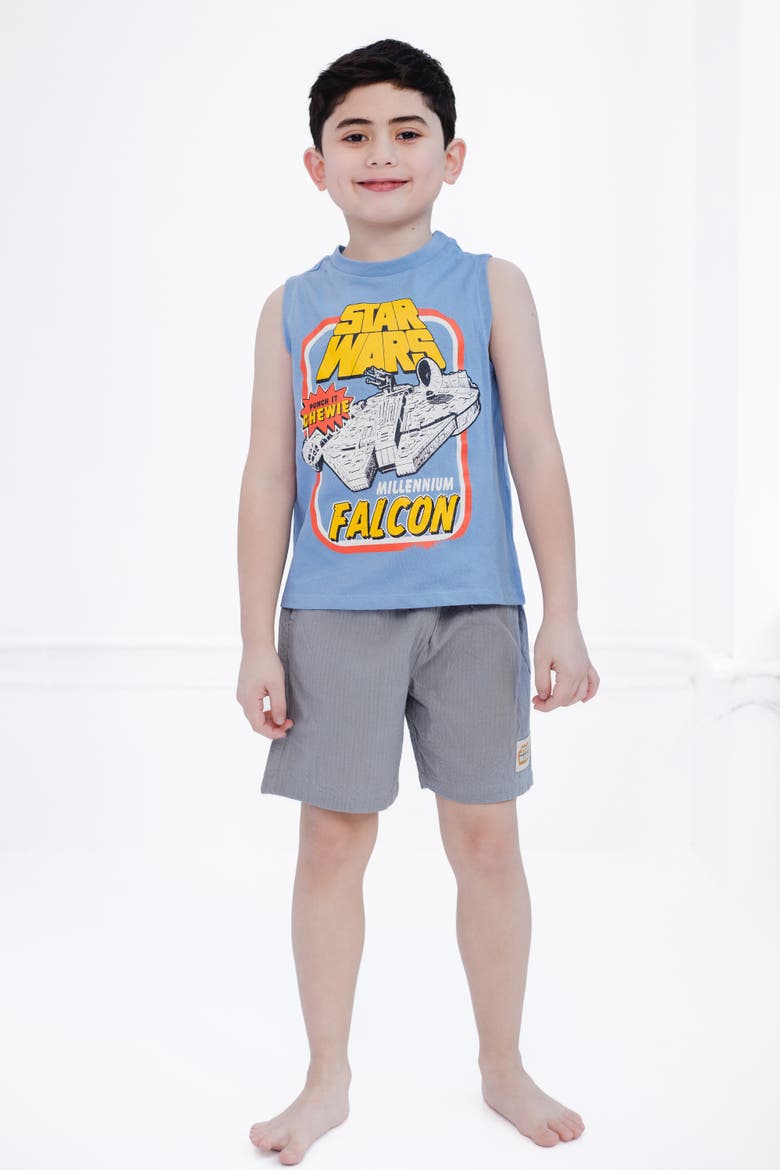 Millennium Falcon Sleeveless 2-Piece Tank Top and Shorts Set, Alternate, color, Bright Blue and Grey