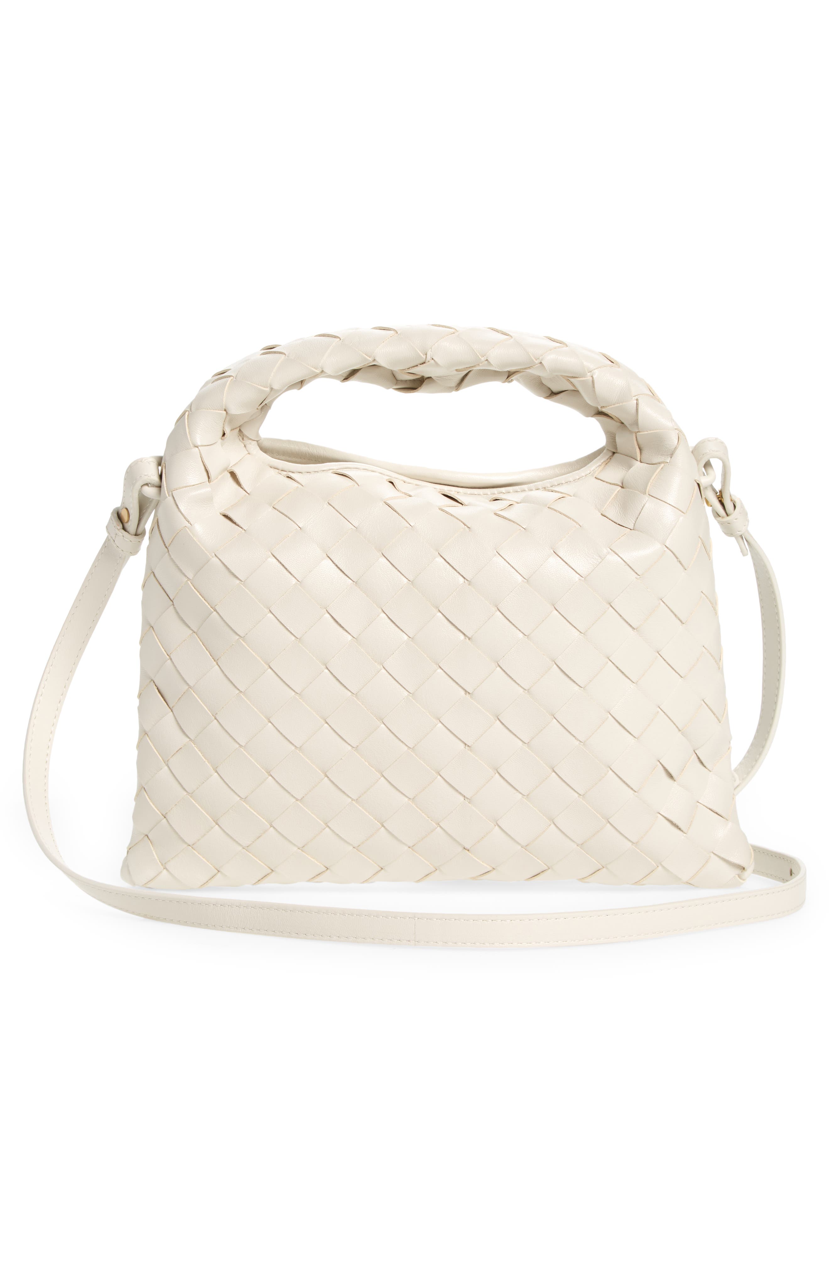 Mini Hop Intrecciato Leather Hobo Bag, Alternate, color, WHITE/ BRASS/ WHITE