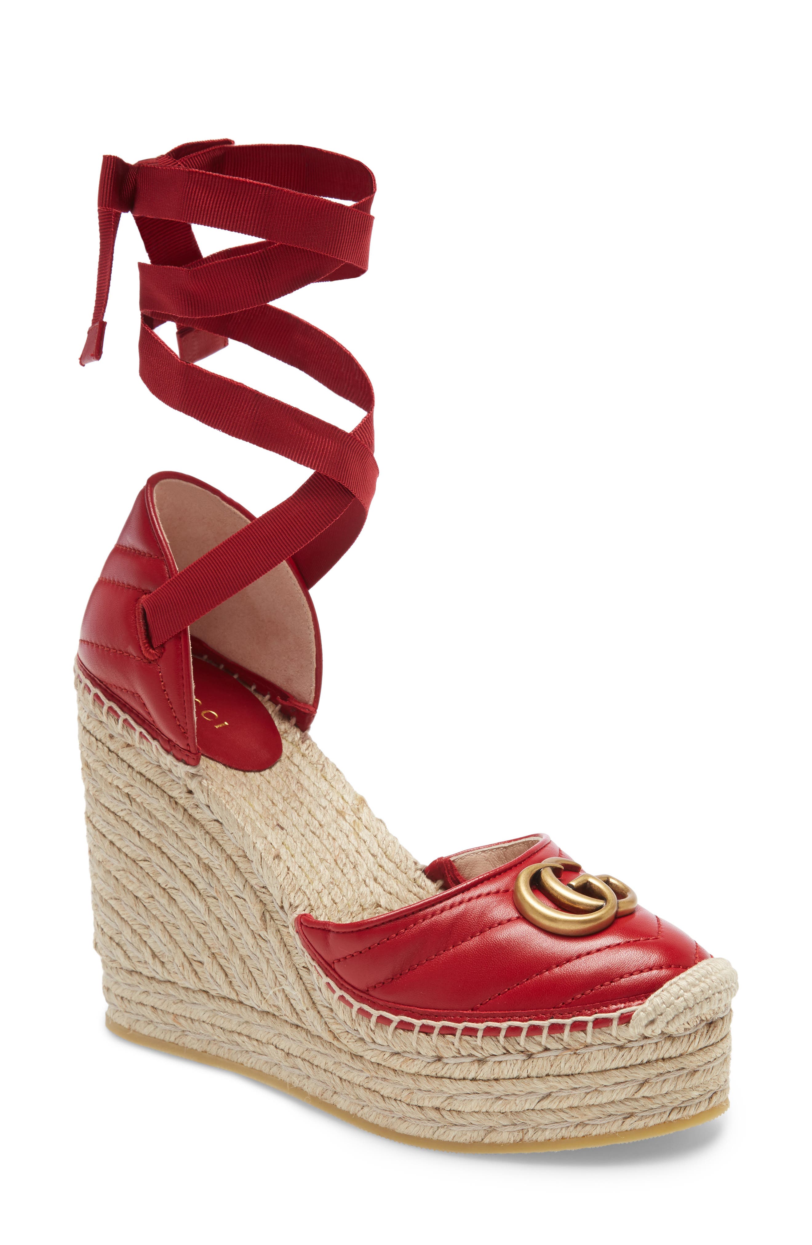 Gucci Palmyra Ankle Tie Espadrille Wedge, Main, color, 