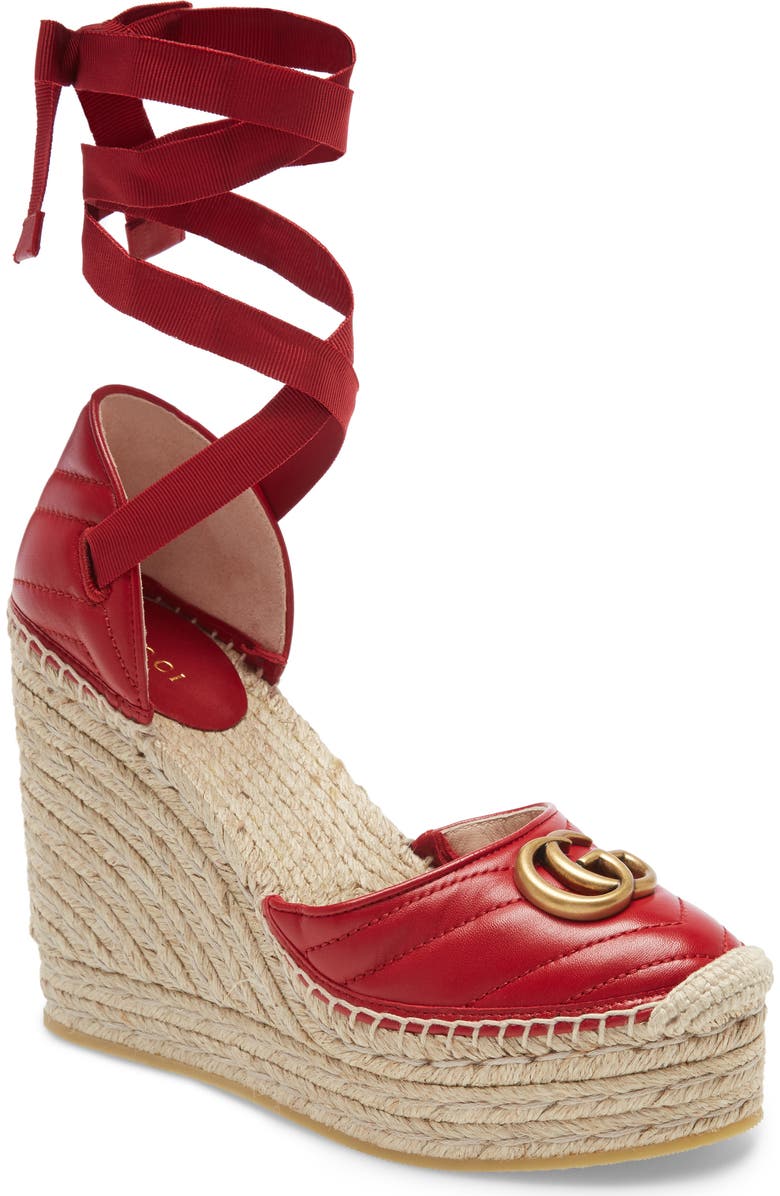 Gucci Palmyra Ankle Tie Espadrille Wedge, Main, color,