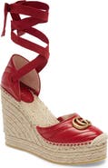 Gucci Palmyra Ankle Tie Espadrille Wedge