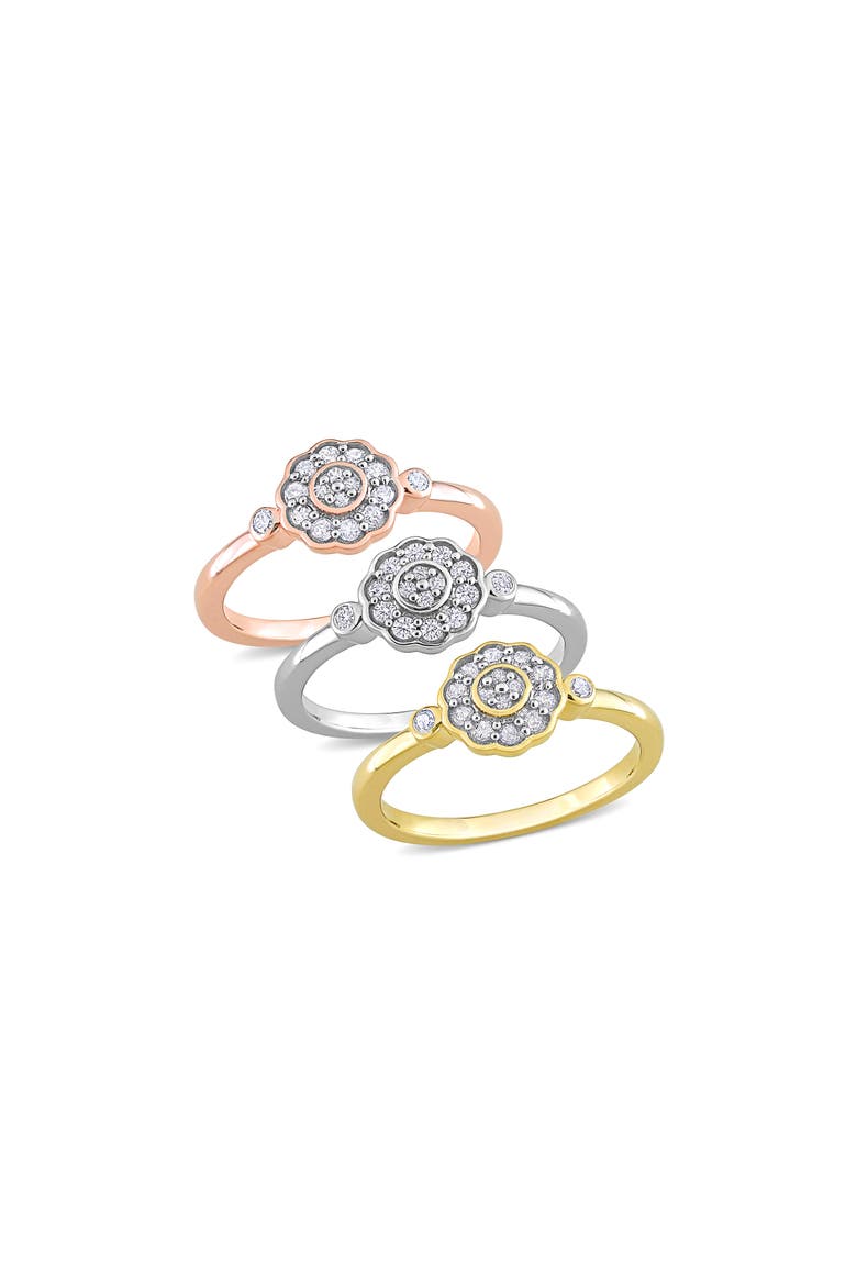 3-Piece Assorted Diamond Flower Rings, Main, color, WHITE