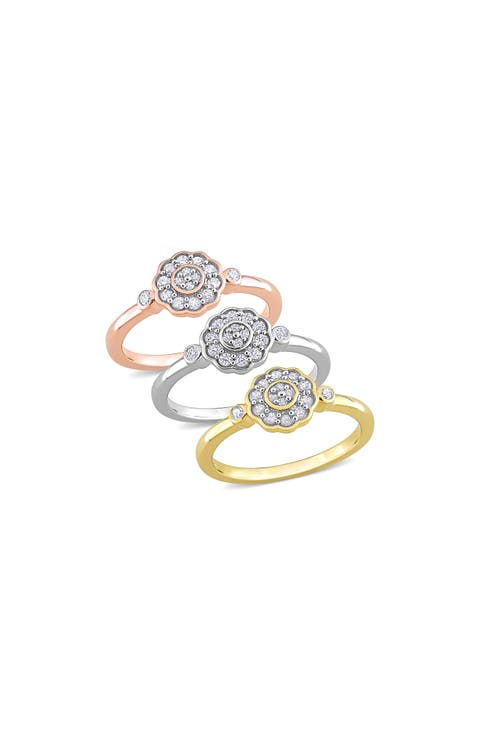 3-Piece Assorted Diamond Flower Rings