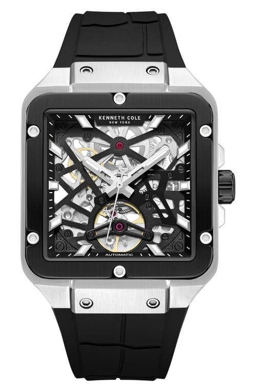 Kenneth Cole New York Automatic Silicone Strap Watch, 41.5mm In Black