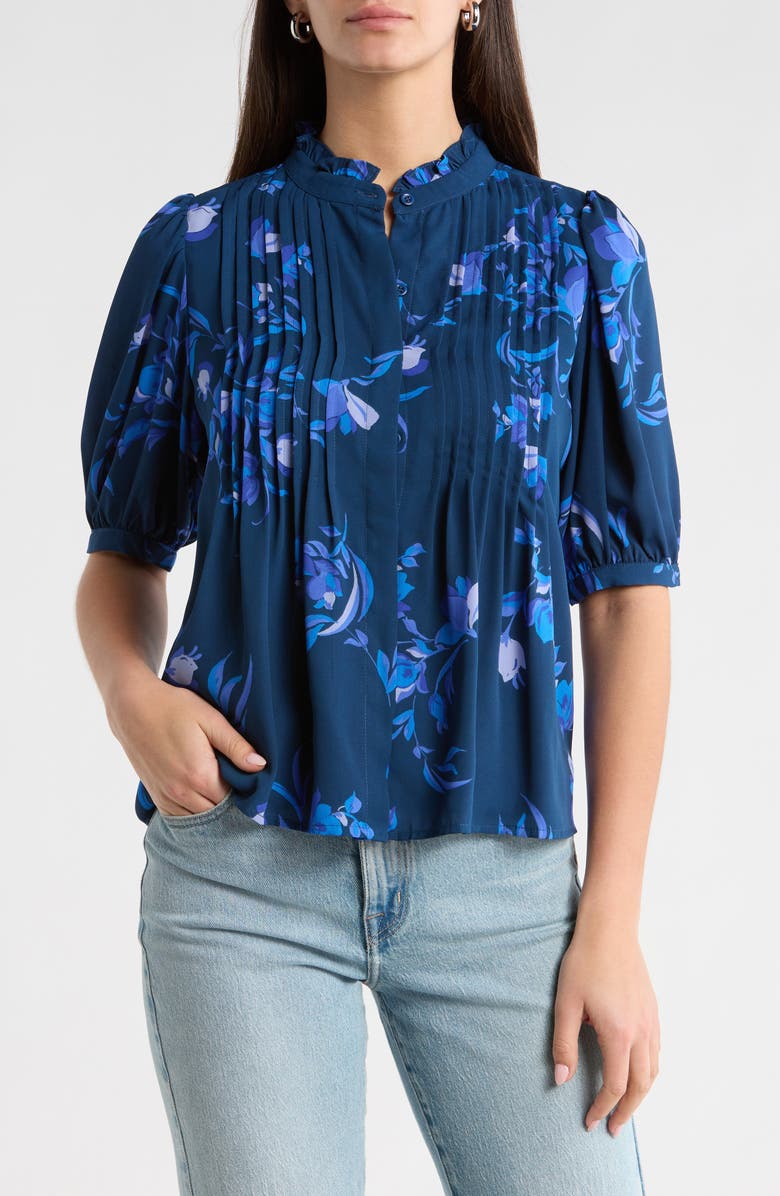 SUGARLIPS Niva Floral Print Woven Shirt, Main, color, Navy-Blues