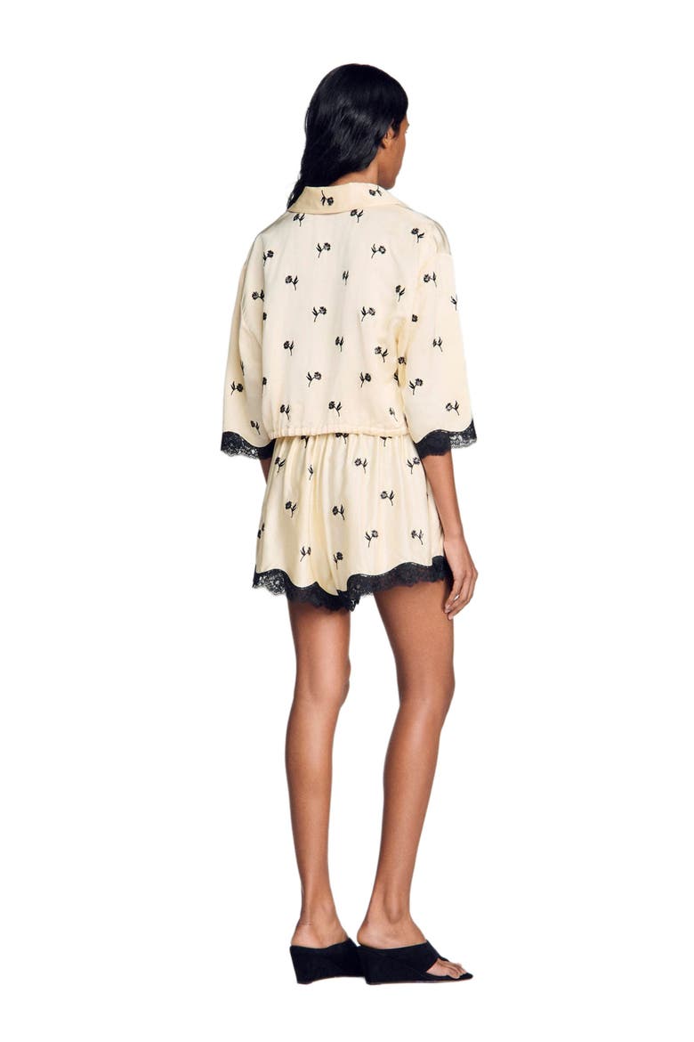 Cropped floral embroidered shirt, Alternate, color, Vanilla