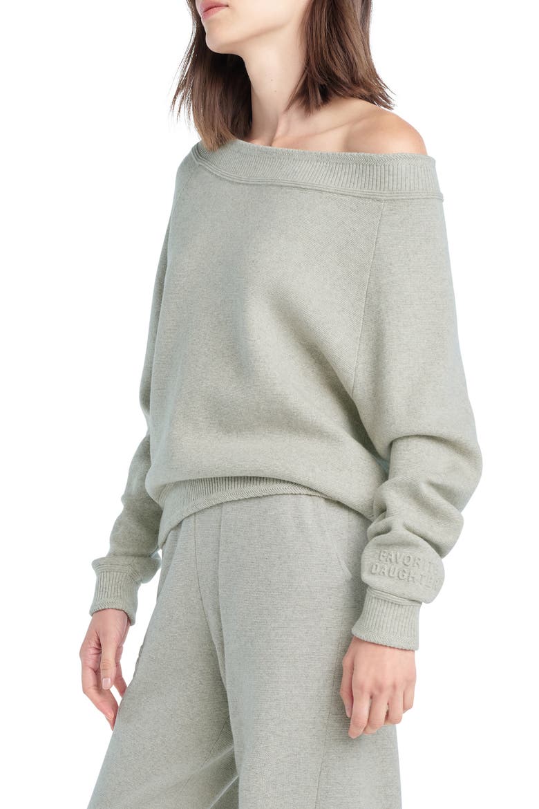The Staying In One-Shoulder Cotton & Cashmere Pullover, Alternate, color, HEATHER GREY