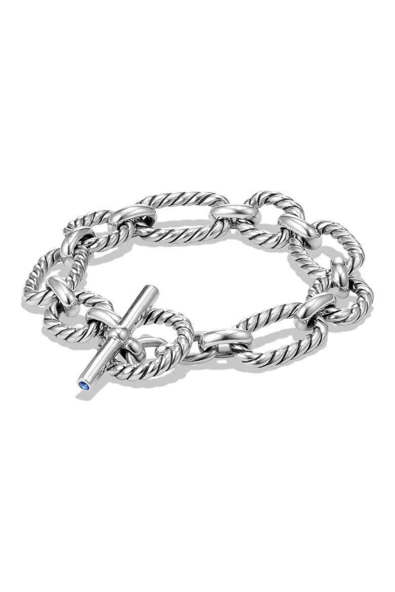 'Chain' Cushion Link Bracelet with Blue Sapphires, Main, color, SILVER/ BLUE SAPPHIRE
