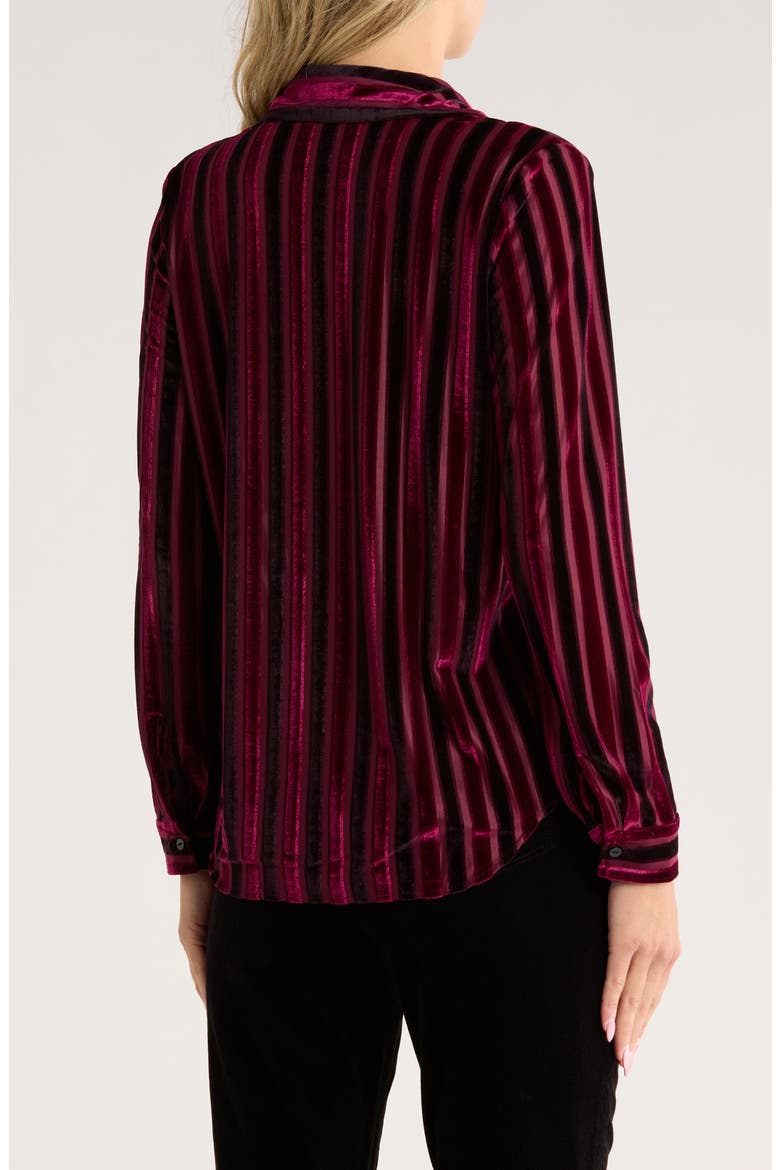 Laurent Velvet Stripe Button-Up Blouse, Alternate, color, DEEP BURGUNDY/BLACK STRIPE
