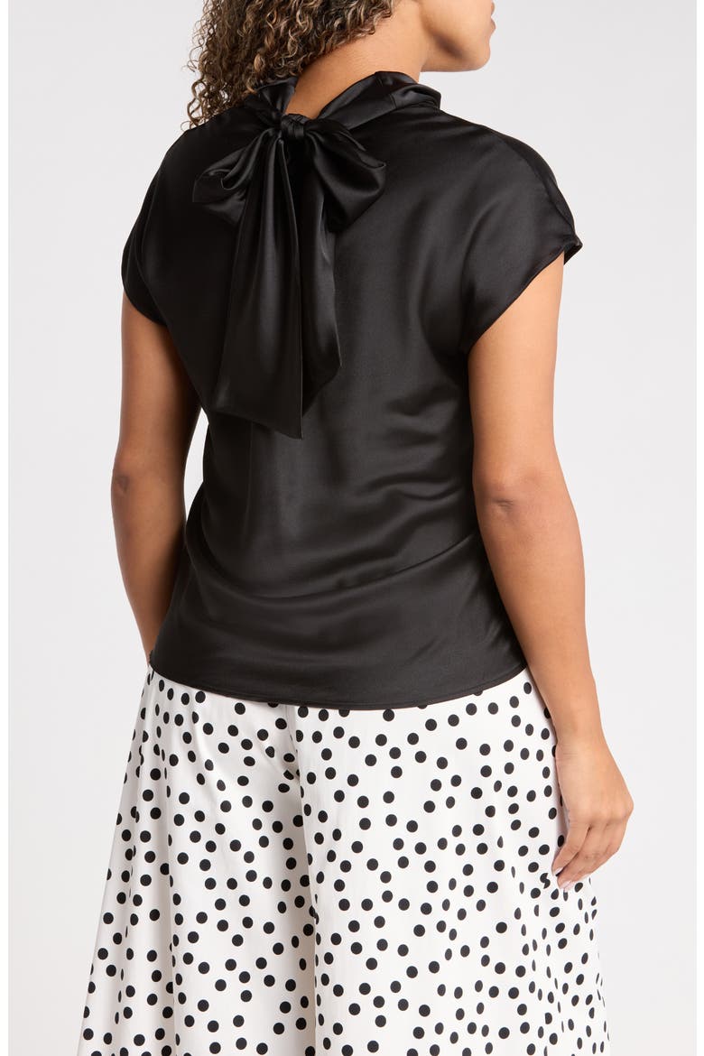 Cowl Neck Scarf Detail Satin Top, Alternate, color, BLACK