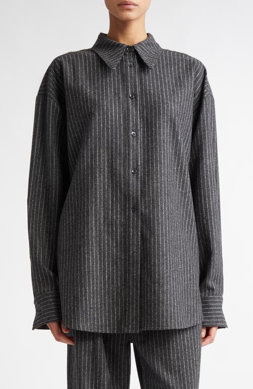 Teurn Studios Pinstripe Virgin Wool Blend Flannel Button-up Shirt In Grey Pinstripe