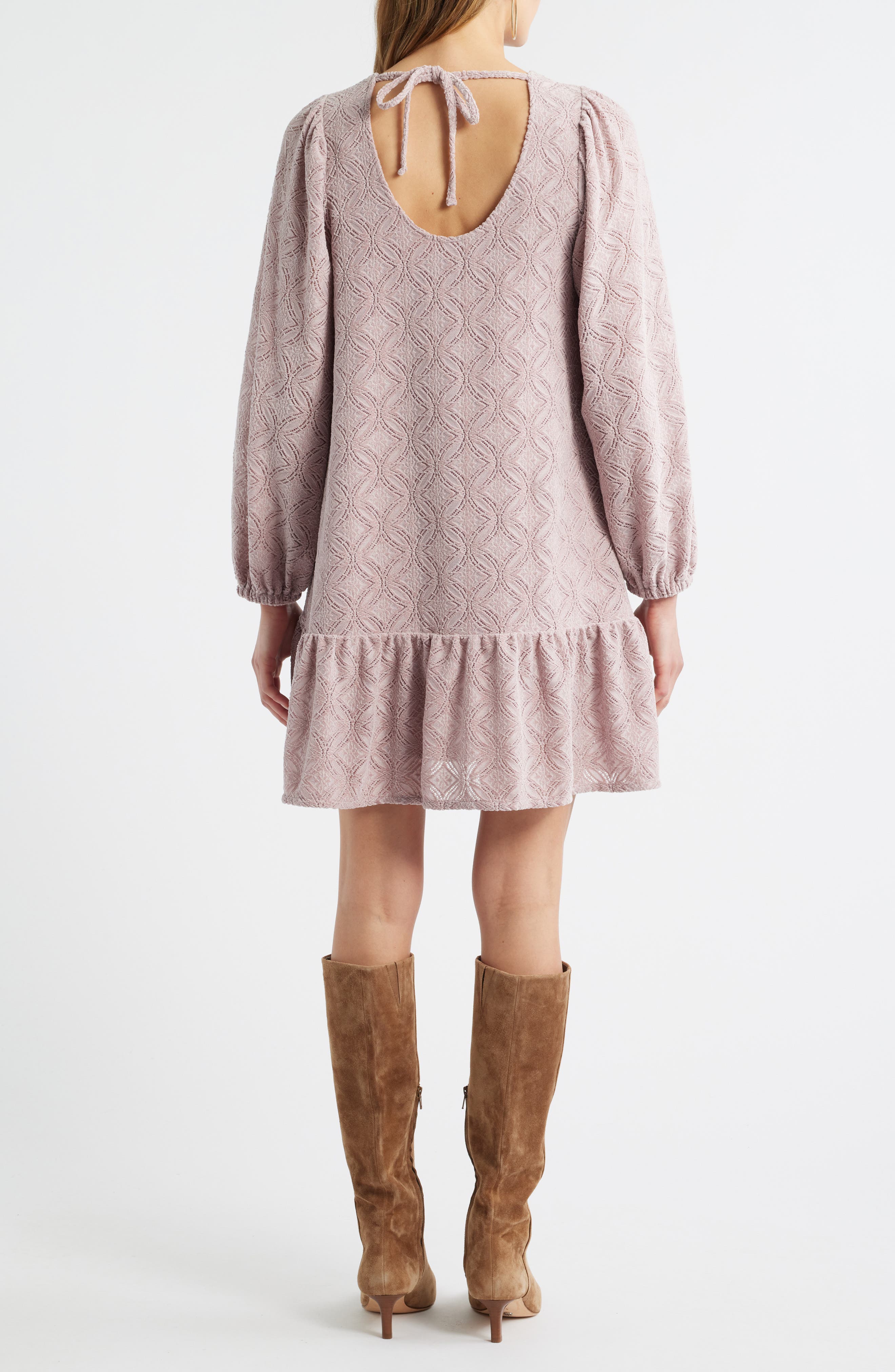 Long Sleeve Drop Waist Chenille Minidress - image 4