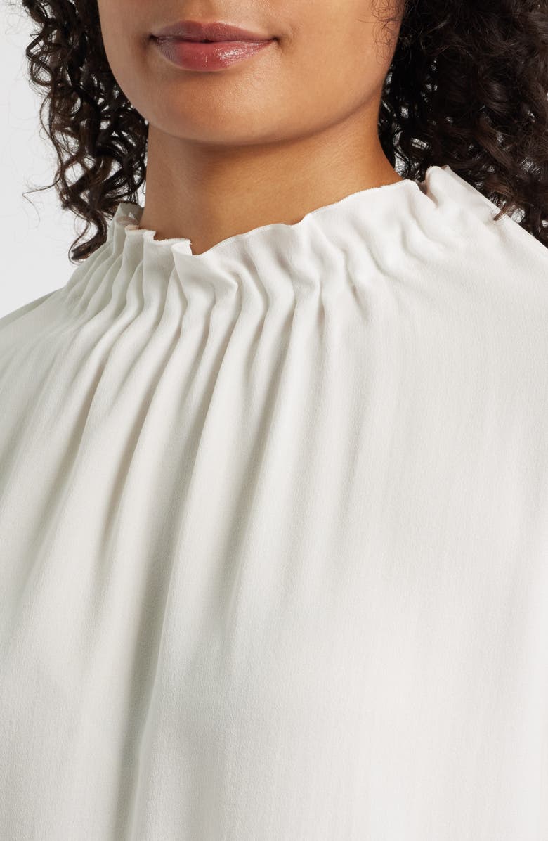 Eileen Fisher Gathered Neck Long Sleeve Silk Shirt, Alternate, color,