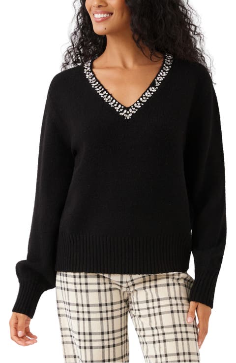 Jewel Embellished V-Neck Sweater
