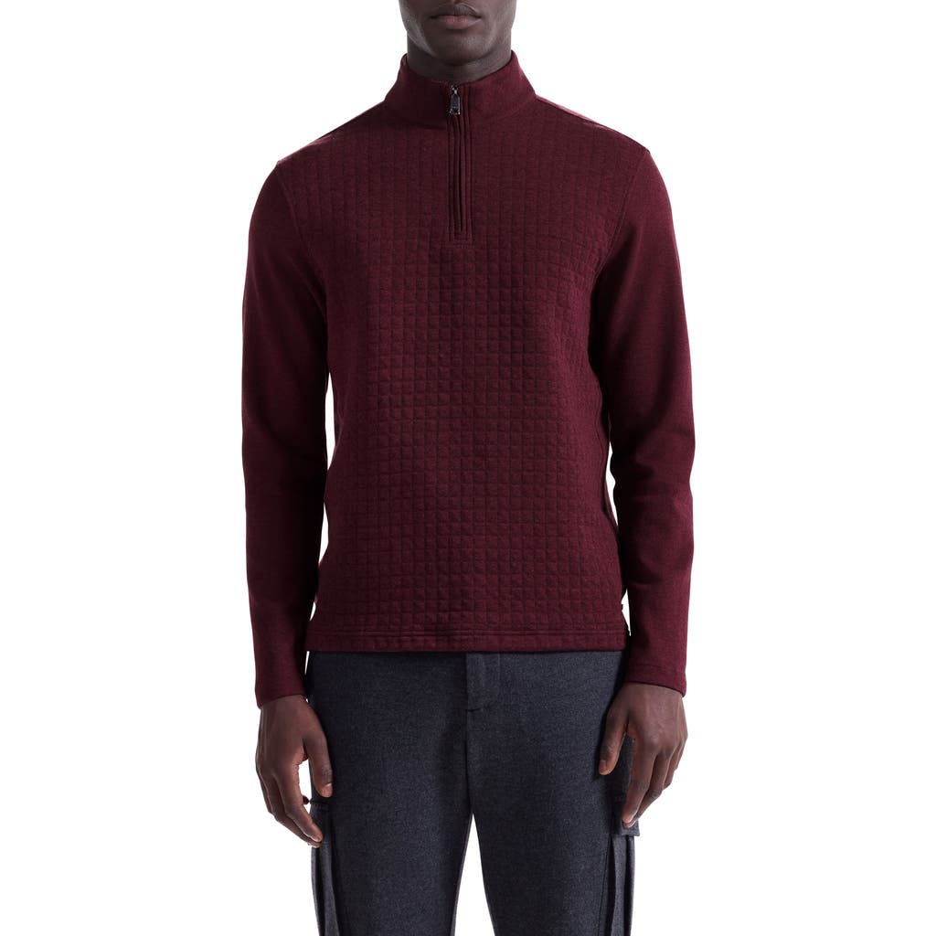 Bugatchi Waffle Quarter Zip Cotton Blend Pullover In Red
