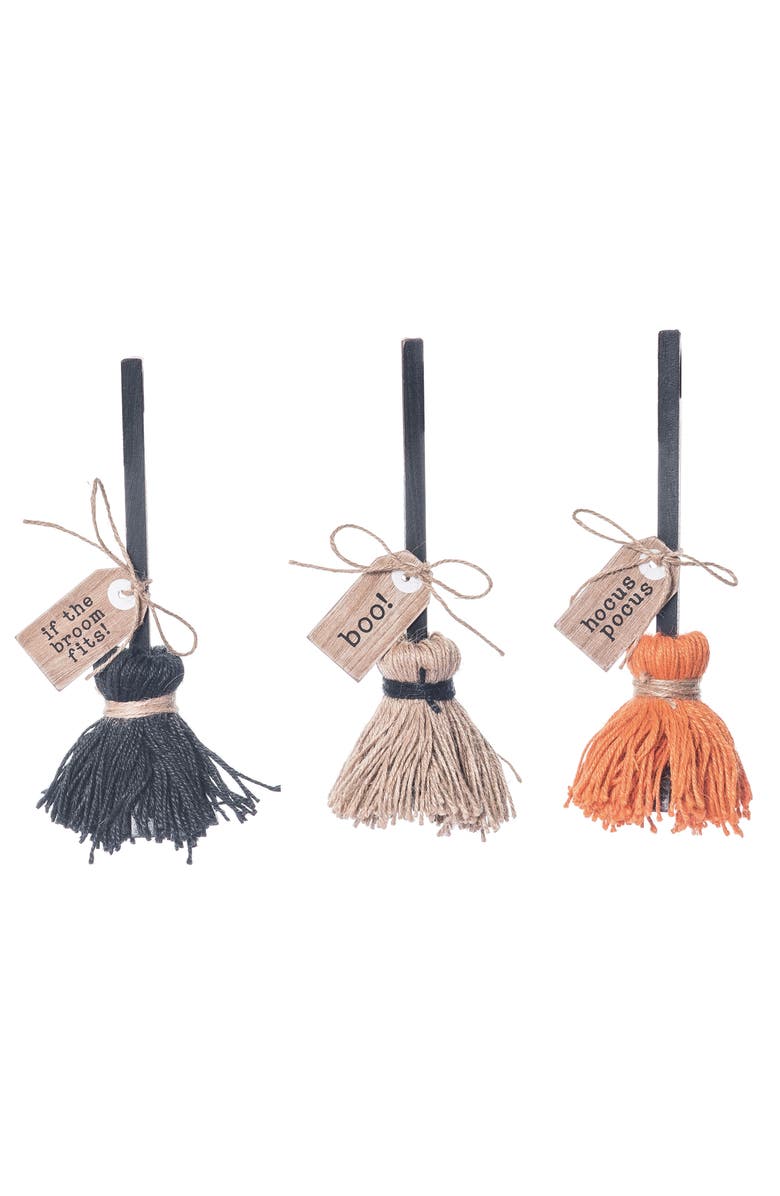 Transpac Halloween Harvest White Black Orange Witches Broom Tabletop Set, Main, color, Orange