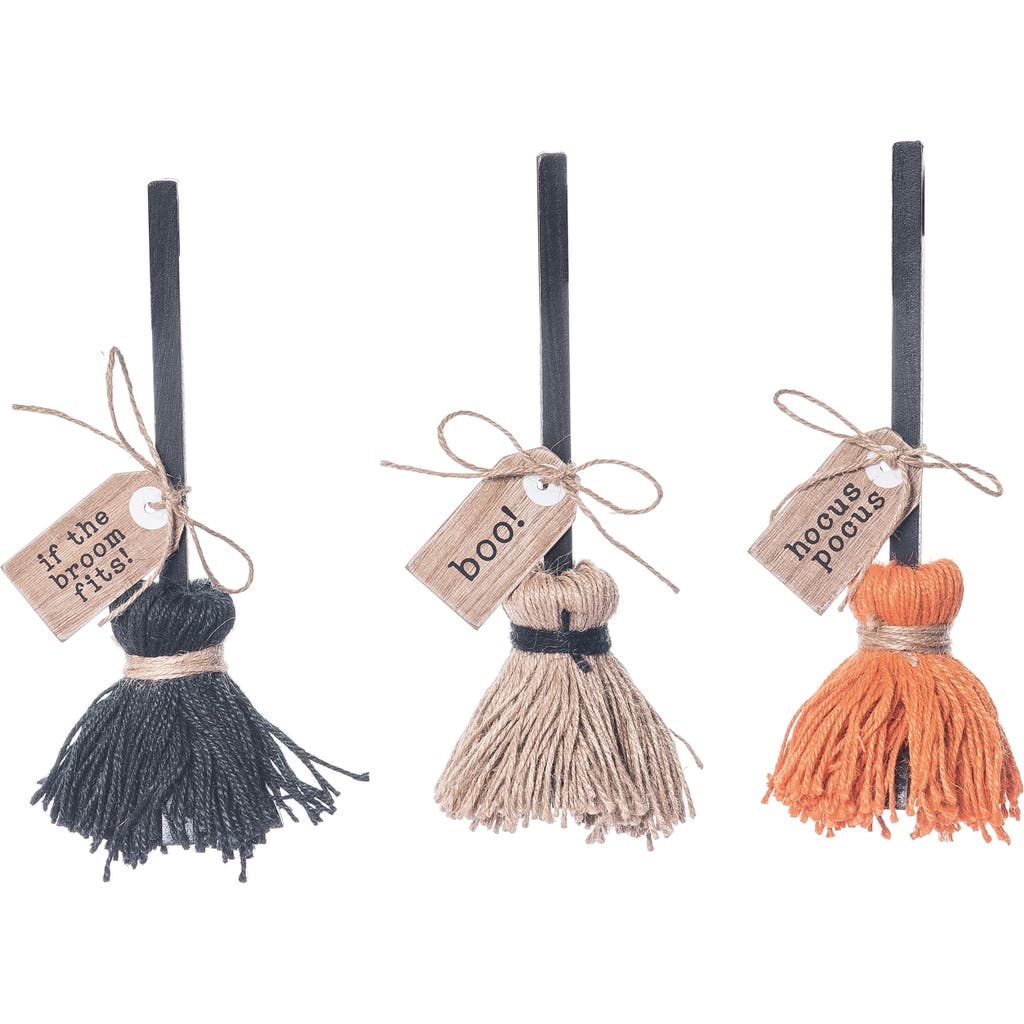 Transpac Halloween Harvest White Black Orange Witches Broom Tabletop Set In Multi