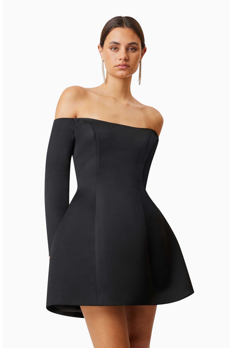 Vida Off The Shoulder Long Sleeve Cocktail Minidress, Alternate, color, BLACK