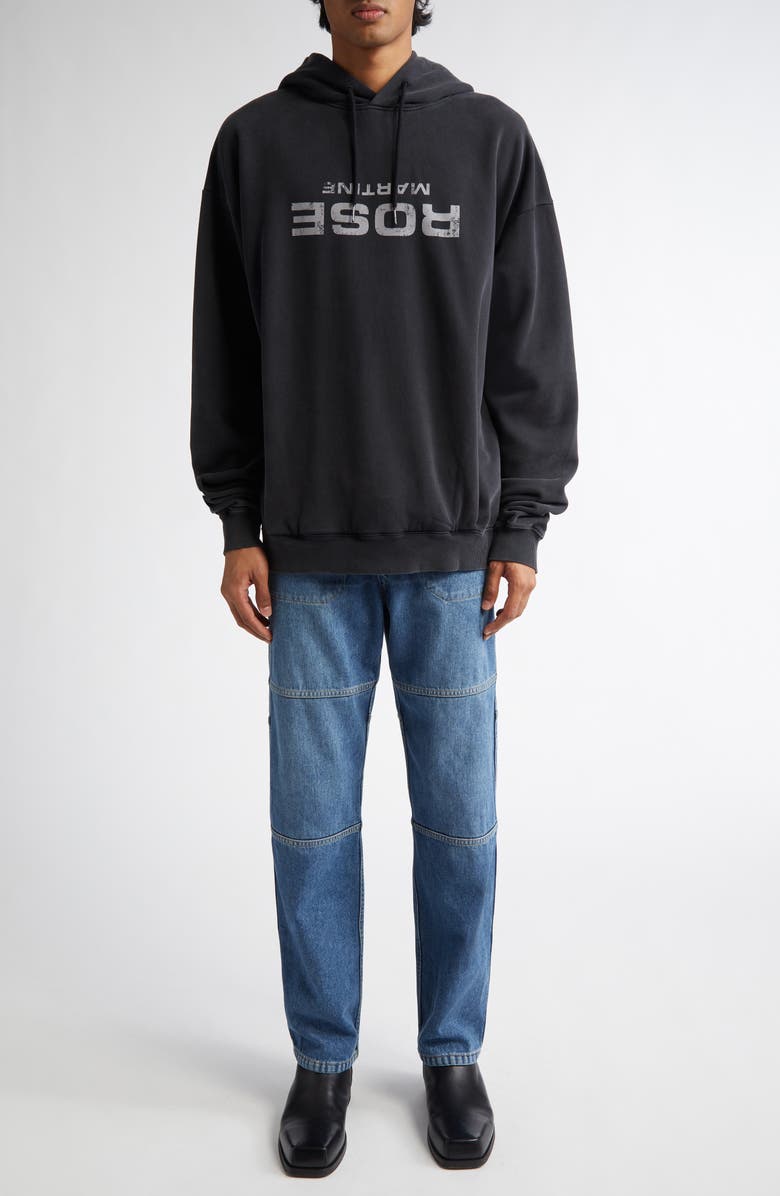 Martine Rose Upside Down Logo Classic Cotton Jersey Hoodie, Alternate, color, Black Washed Rose Black