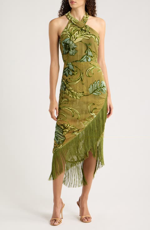 Nella Asymmetric Fringe Midi Dress