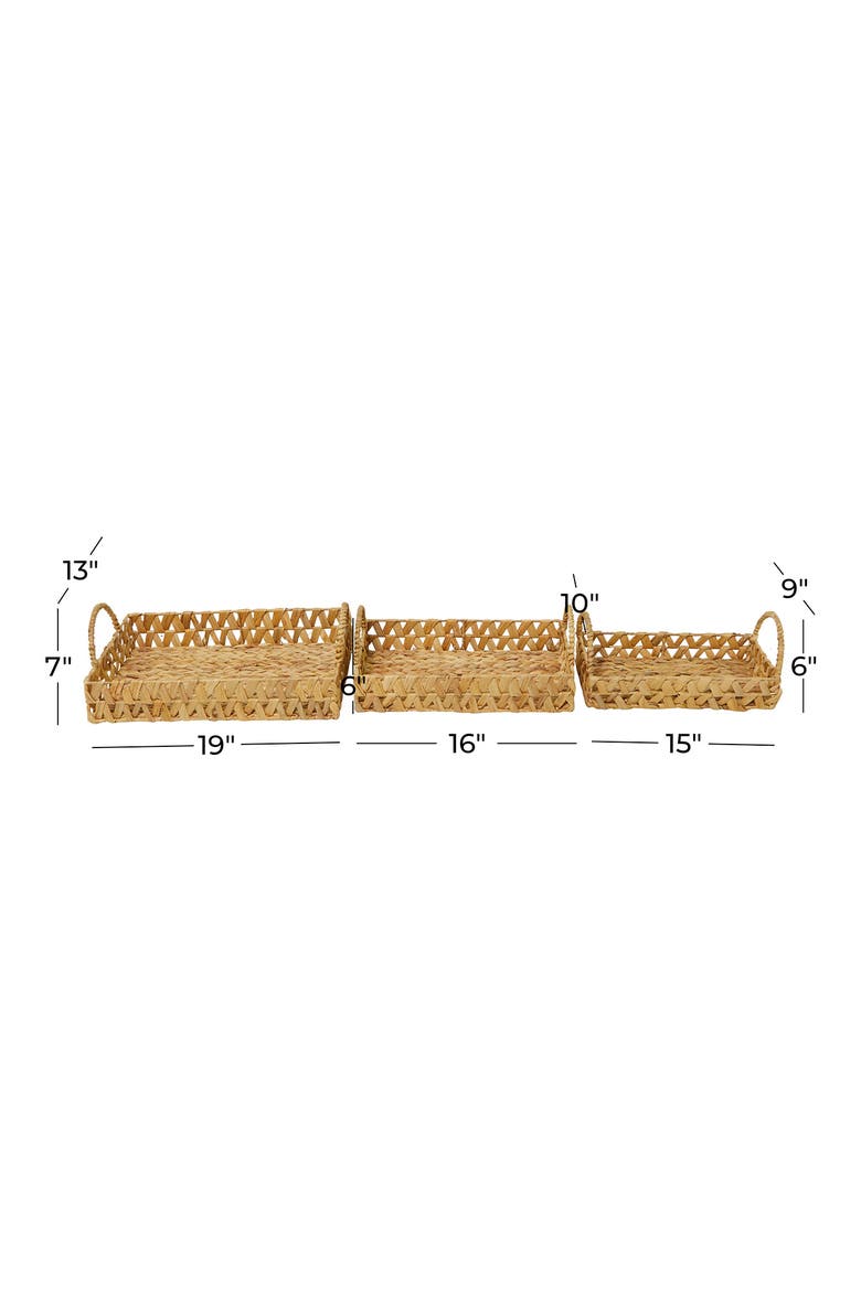 Brown Seagrass Handmade Woven Tray with Handles - Set of 3, Alternate, color, BROWN