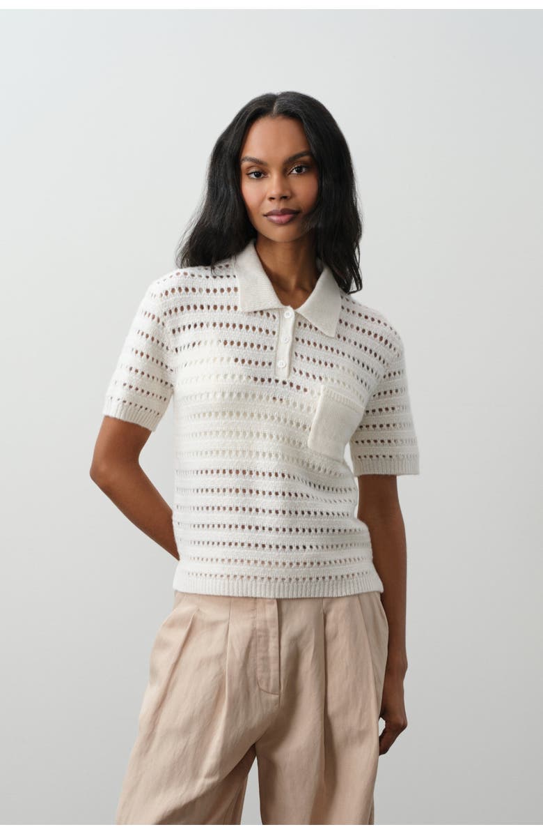 NAKED CASHMERE Yulia Crochet Polo, Main, color, Ecru