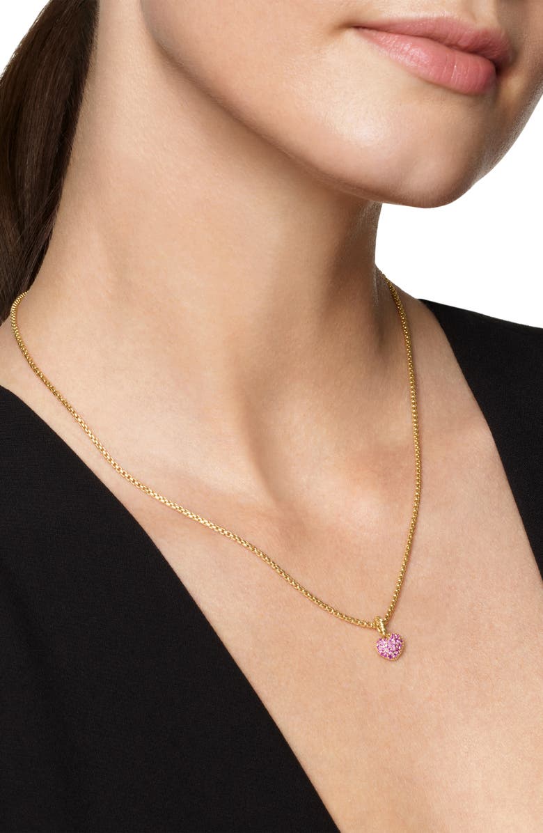David Yurman Petite Pavé Heart Enhancer in 18K Yellow Gold with Pink Sapphires, 7.4mm, Alternate, color, Pink Sapphire