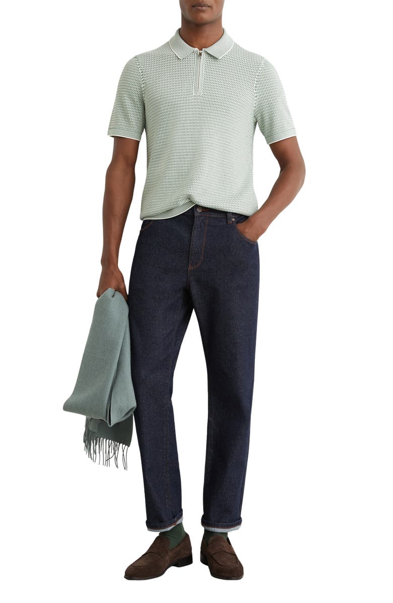 Reiss Brink Textured Stitch Quarter Zip Polo, Alternate, color, Soft Sage Green