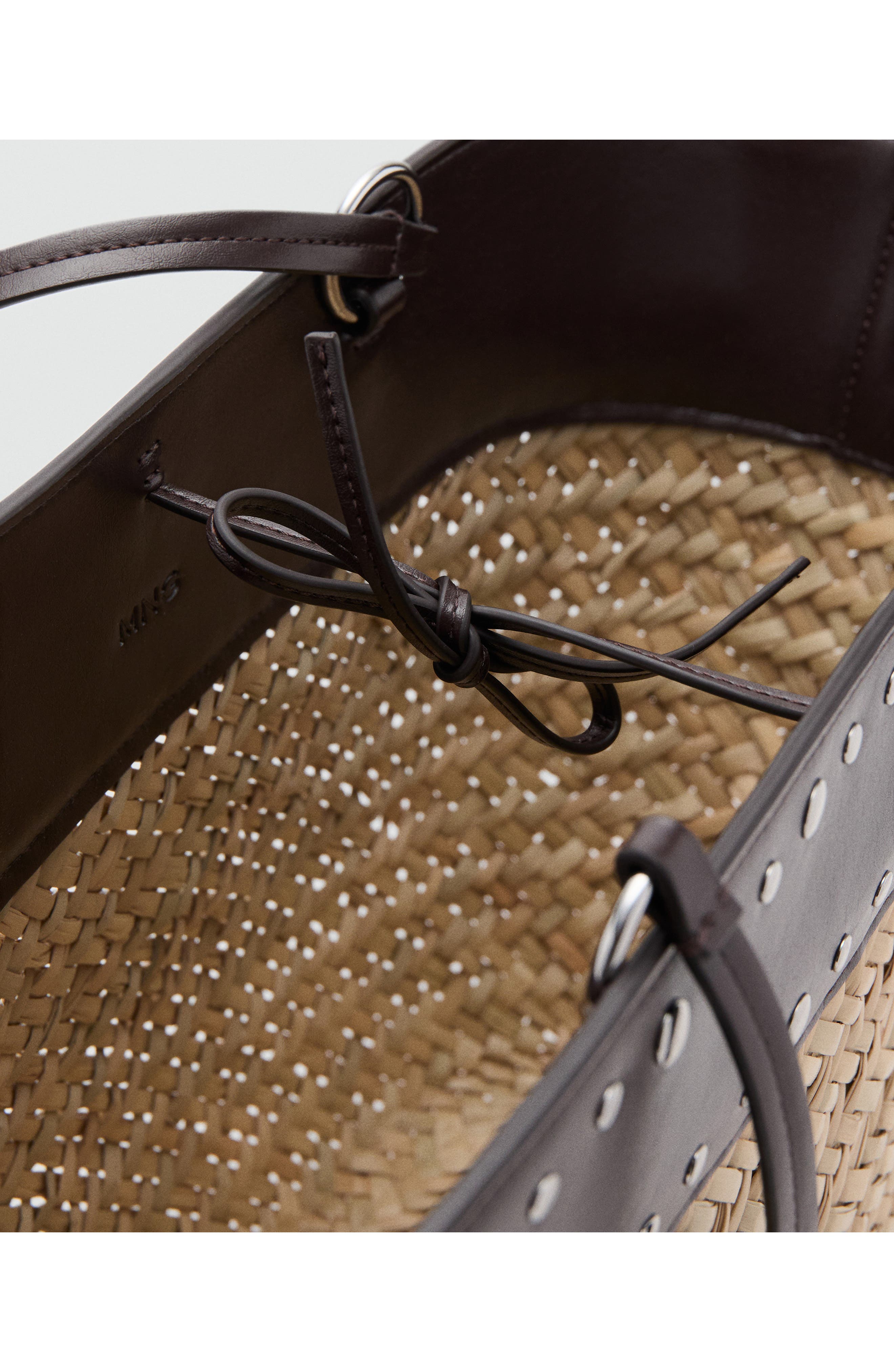 MANGO Studded Raffia Shopper Bag, Alternate, color, 