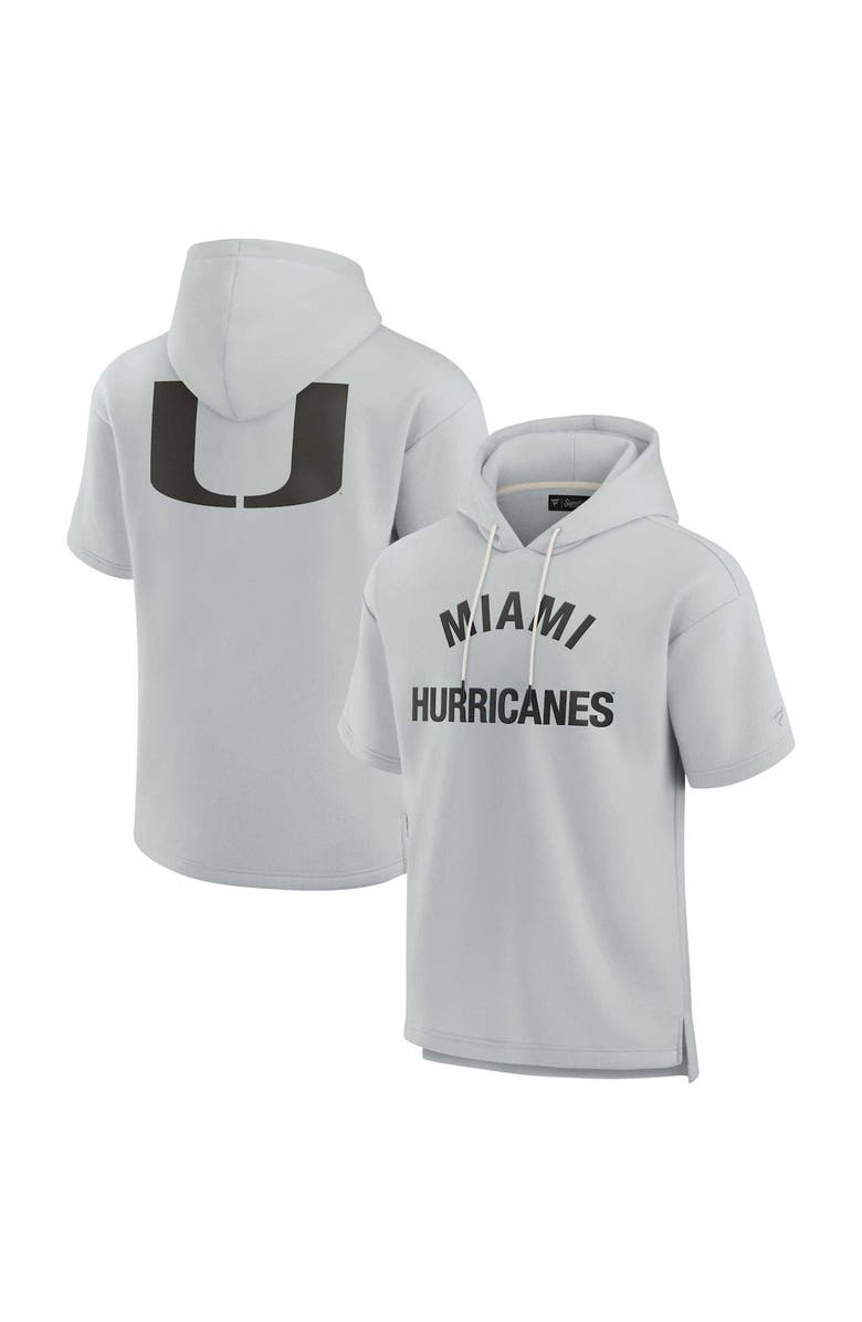 Fanatics Signature Unisex Fanatics Signature Gray Miami Hurricanes Elements Super Soft Fleece Short Sleeve Pullover Hoodie, Alternate, color, Gray