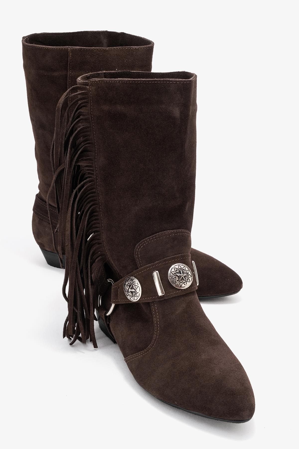 Forever & Always Shoes Selora Leather Buckle Western Boot, Alternate, color, Brown Suede Leather