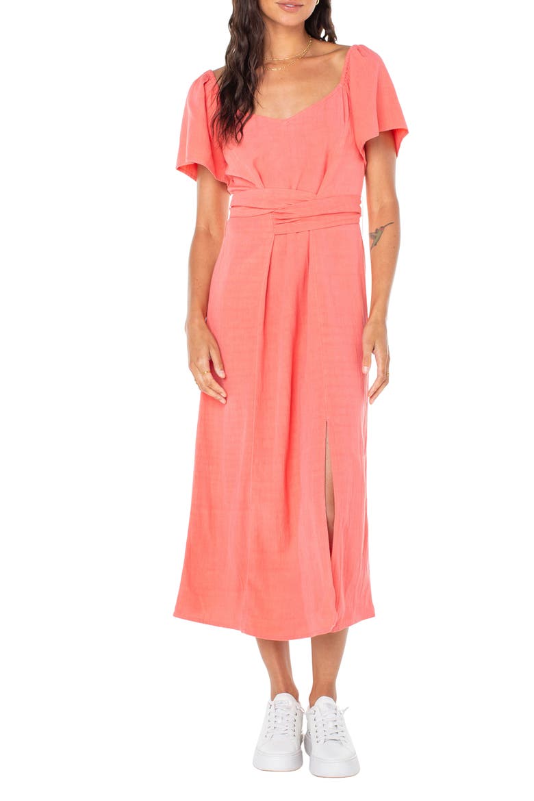 Bungalow Bliss Tie Back Midi Dress, Main, color, SUGAR CORAL SOLID