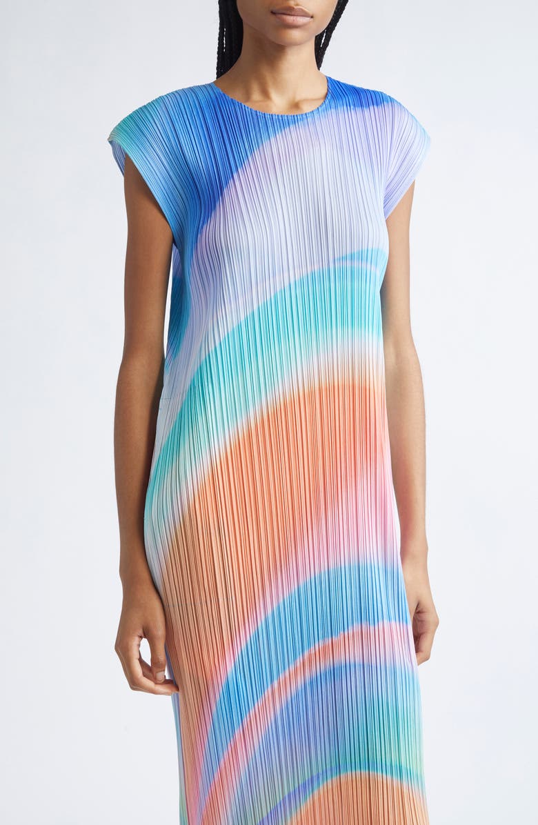 Pleats Please Issey Miyake Groove Pleated Midi Dress, Alternate, color, Blue