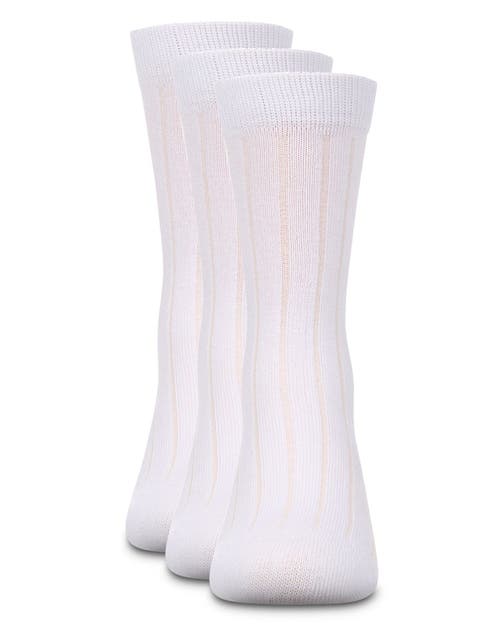 Memoi Boy's 3 Pair Pack Basic Cotton Blend Ribbed Crew Socks In White