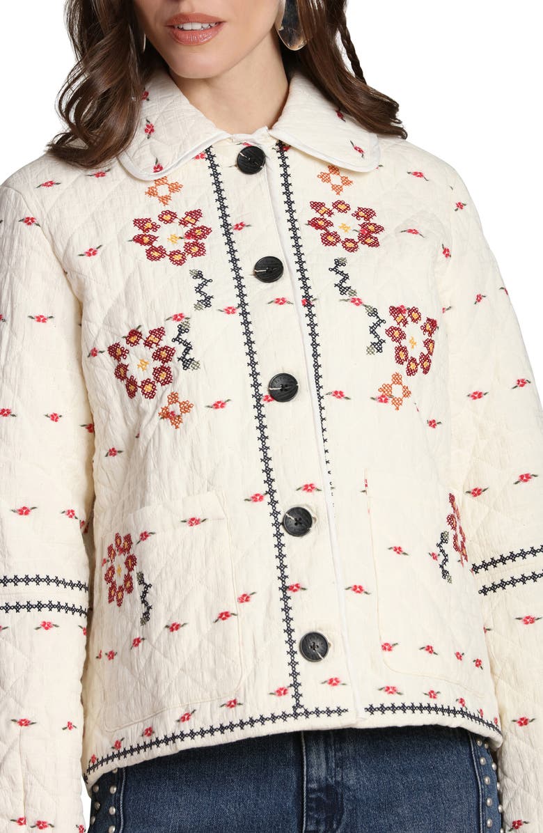 Avec Les Filles Embroidered Quilted Cotton Jacket, Alternate, color, Cream Floral