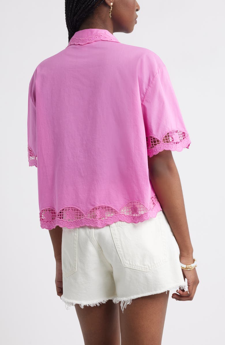 Treasure & Bond Embroidered Cutwork Cotton Camp Shirt, Alternate, color, Pink Surprise