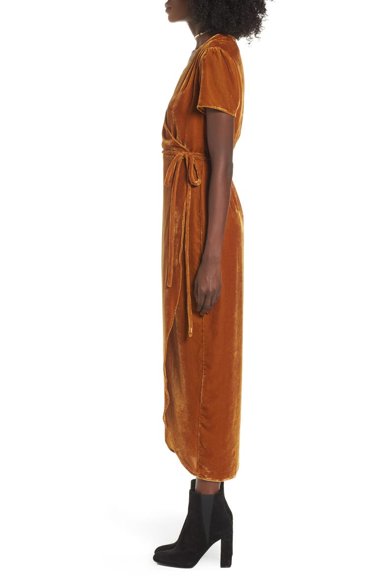Next to You Velvet Wrap Dress, Alternate, color, MUSTARD