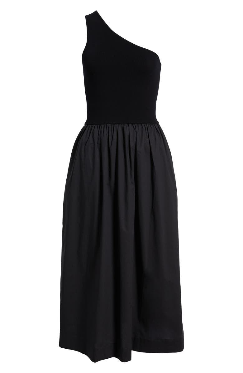 Rails Anita One-Shoulder Mixed Media Midi Dress, Alternate, color, Black
