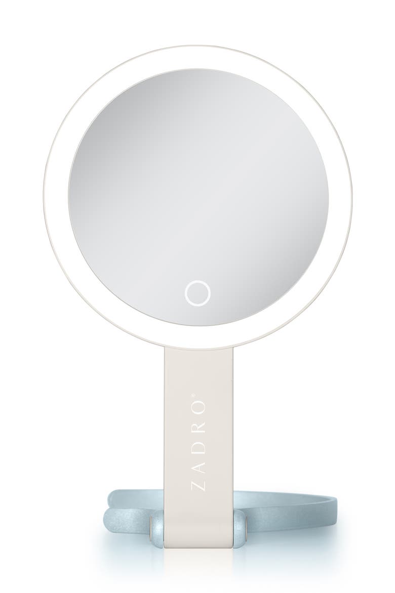 Multi-Position Lighted Travel Hand Mirror with 10X/1X Magnification, Alternate, color, Neutral/French Blue