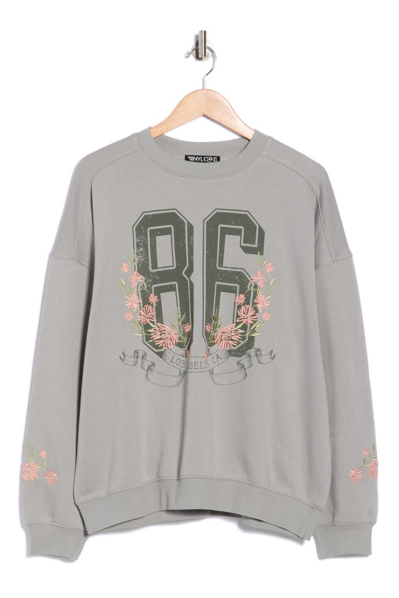 86 Floral Graphic Sweatshirt, Alternate, color, GREY