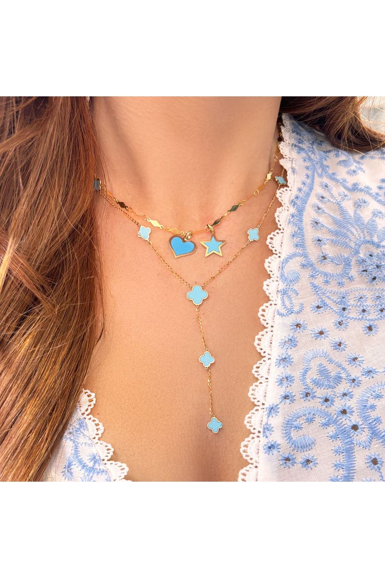 Turquoise Clover Station Lariat Necklace, Alternate, color, Turquoise