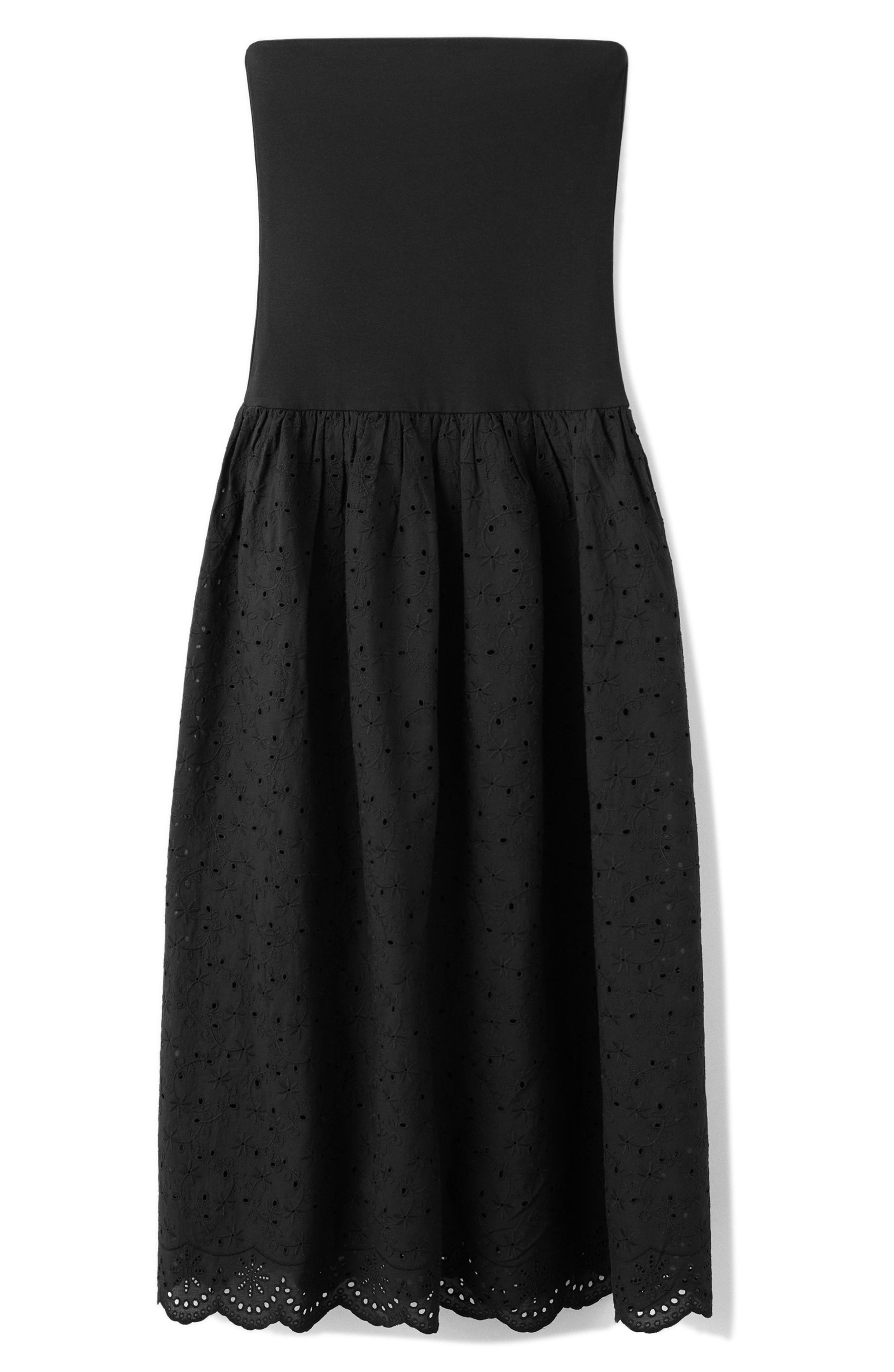 Mango Embroidered Eyelet Strapless Maxi Dress In Black