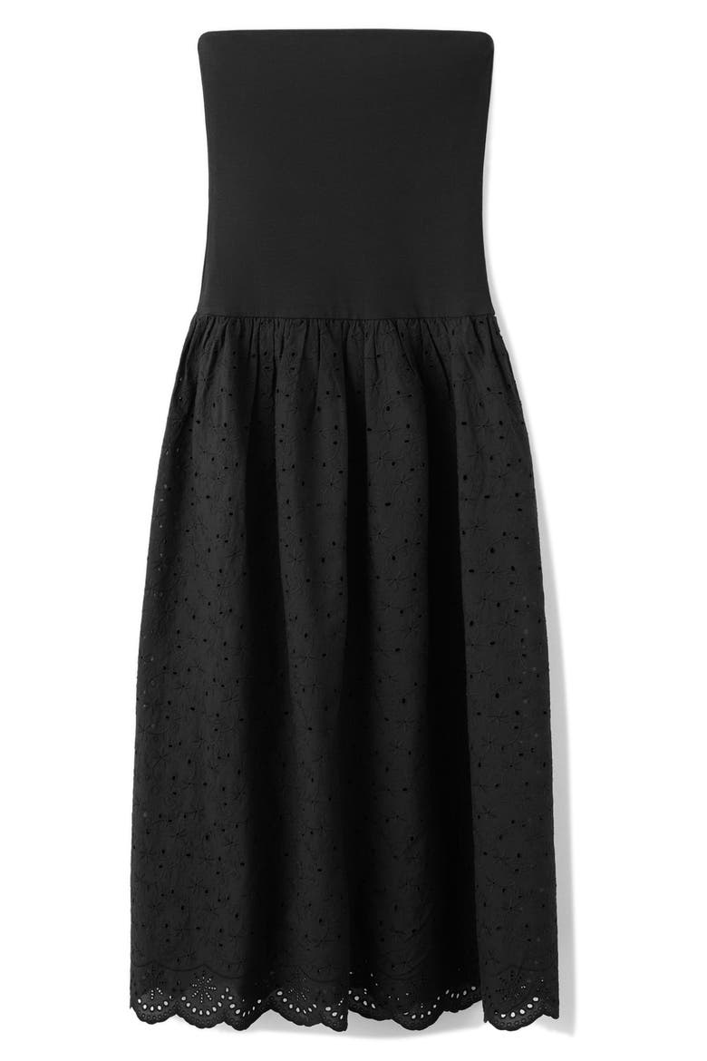 Embroidered Eyelet Strapless Maxi Dress, Main, color, BLACK
