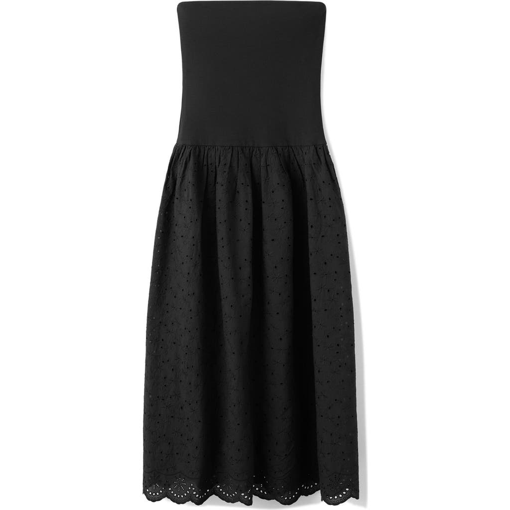 Mango Embroidered Eyelet Strapless Maxi Dress In Black