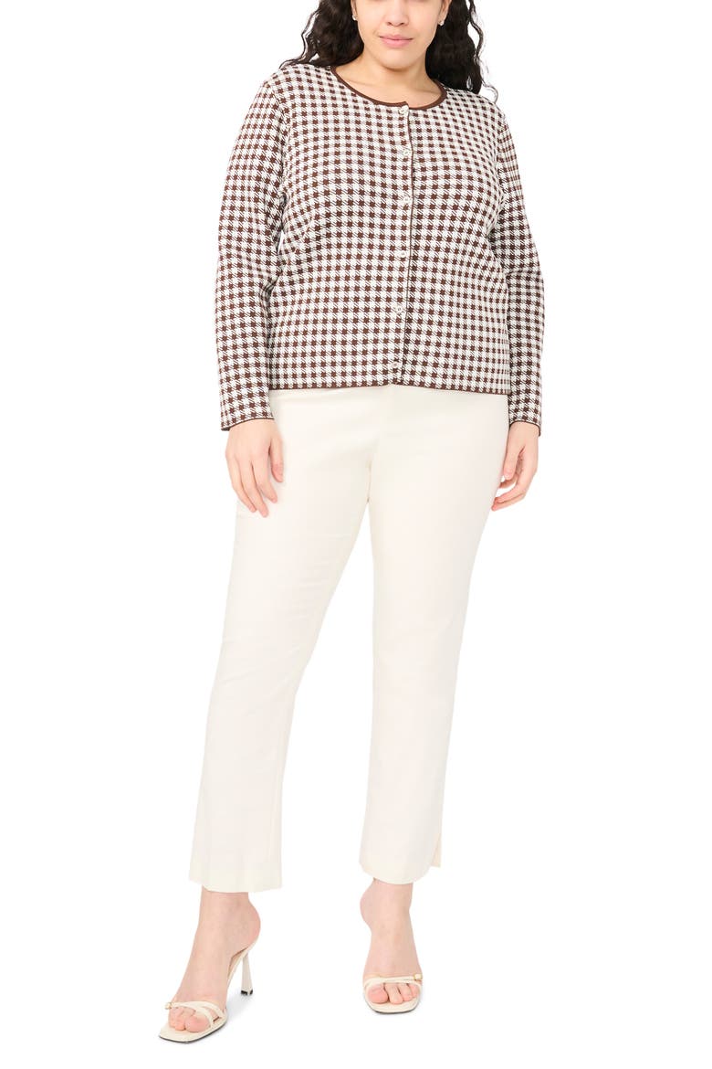 Gingham Crewneck Cardigan, Alternate, color, CHOCOLATE FUDGE