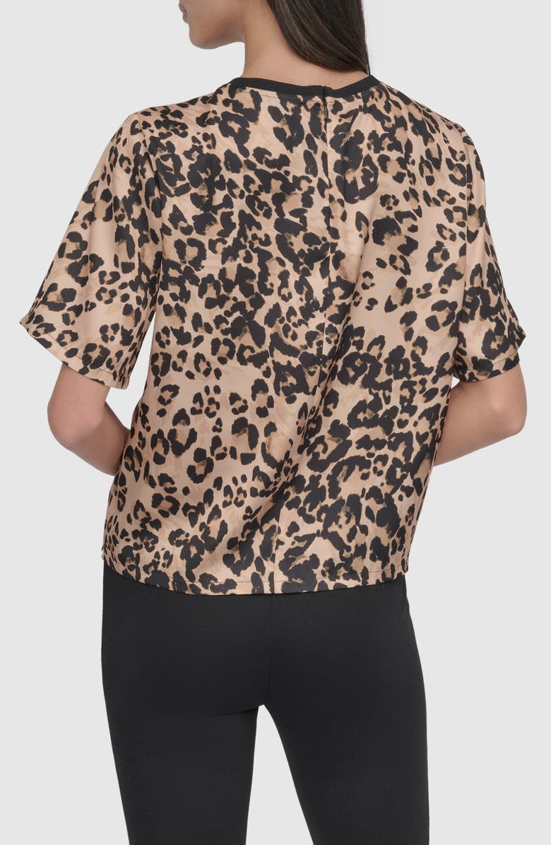 DKNY Print Scarf Twill Short Sleeve Top, Alternate, color, Sumr Cheetah