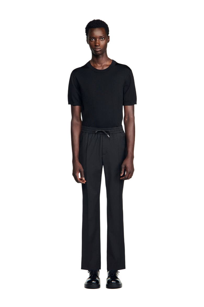 Elasticated straight-leg trousers, Alternate, color, Black