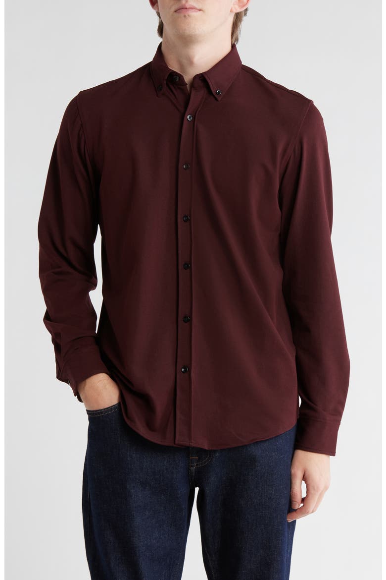 Long Sleeve Piqué Button-Down Shirt, Main, color, BURGUNDY