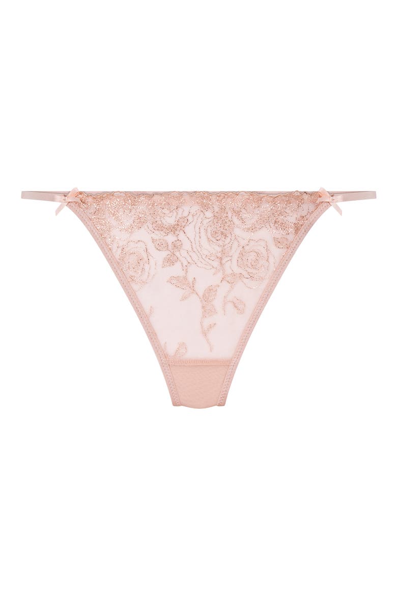 Hollie Embroidered Mesh G-String Thong, Alternate, color, ROSE SMOKE