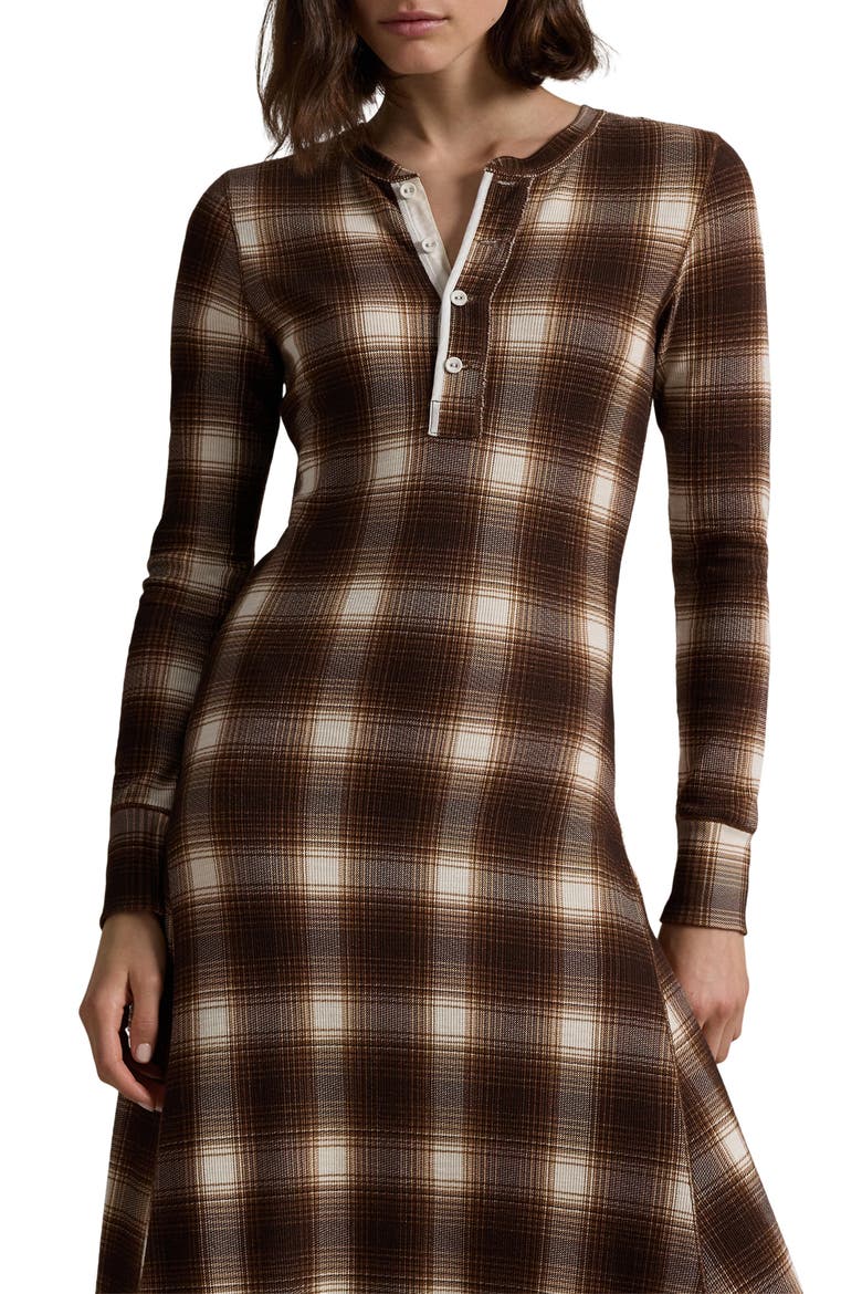 Plaid Long Sleeve Cotton Waffle Maxi Dress, Alternate, color, WINTER SHADOW PLAID